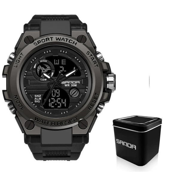 Multifunctional Waterproof Electronic Sports Watch Metal Case Plastic Mirror Silicone Strap Round Dial