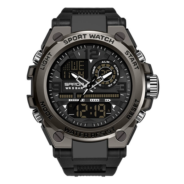 Multifunctional Waterproof Electronic Sports Watch Rubber Strap Metal Case Round Dial