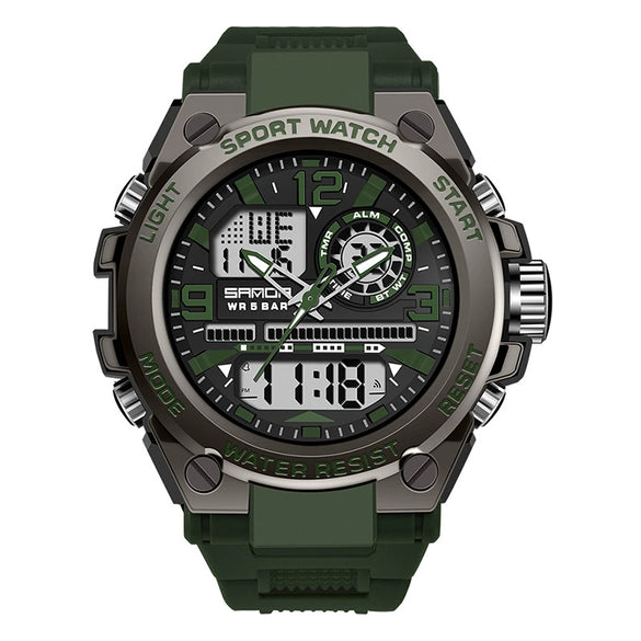 Multifunctional Waterproof Electronic Sports Watch Rubber Strap Metal Case Round Dial