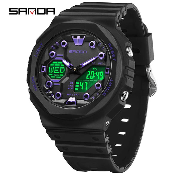 Multifunctional Waterproof Electronic Watch For Senior High School Students Abs Case Tpu Strap Acrylic Mirror Round Dial