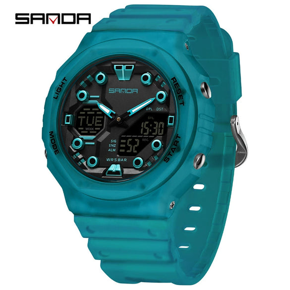 Multifunctional Waterproof Electronic Watch For Senior High School Students Abs Case Tpu Strap Acrylic Mirror Round Dial