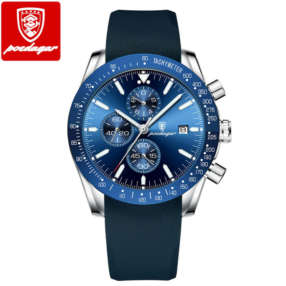 Multifunctional Waterproof Luminous Men's Alloy Leather Quartz Watch With Round Dial And Pin Buckle