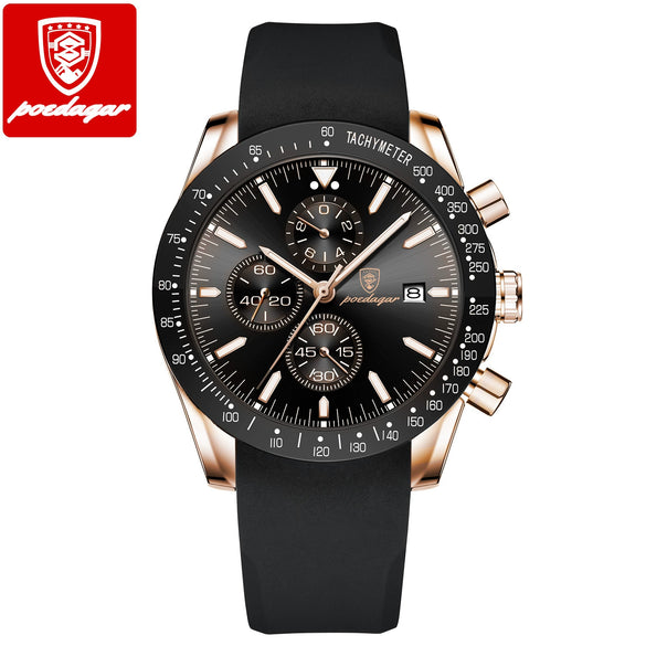 Multifunctional Waterproof Luminous Men's Alloy Leather Quartz Watch With Round Dial And Pin Buckle