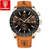 Multifunctional Waterproof Luminous Men's Alloy Leather Quartz Watch With Round Dial And Pin Buckle