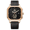 Multifunctional Waterproof Luminous Quartz Men's Watch Alloy Case Genuine Leather Strap Square Dial