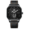 Multifunctional Waterproof Luminous Quartz Men's Watch Alloy Case Genuine Leather Strap Square Dial