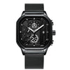 Multifunctional Waterproof Luminous Quartz Men's Watch Alloy Case Genuine Leather Strap Square Dial