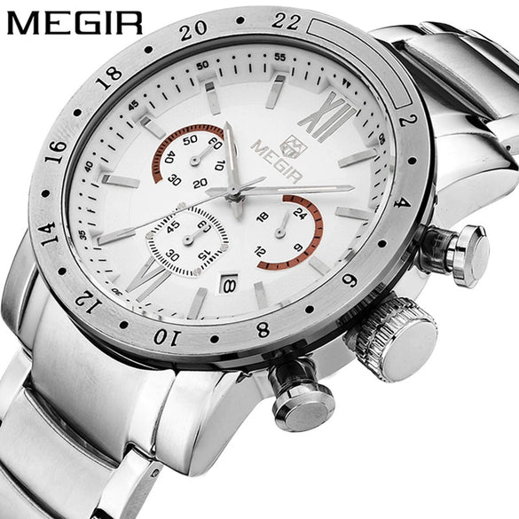Multifunctional Waterproof Luminous Quartz Men's Watch Alloy Case Stainless Steel Strap Mineral Strengthened Glass Mirror Round Dial
