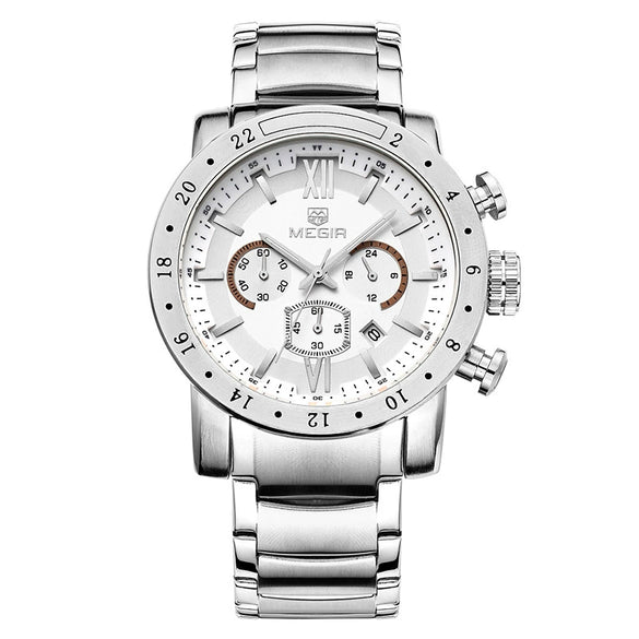 Multifunctional Waterproof Luminous Quartz Men's Watch Alloy Case Stainless Steel Strap Mineral Strengthened Glass Mirror Round Dial