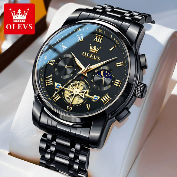 Multifunctional Waterproof Luminous Quartz Men's Watch With Round Dial Steel Strap And Stainless Steel Case Fashion Style