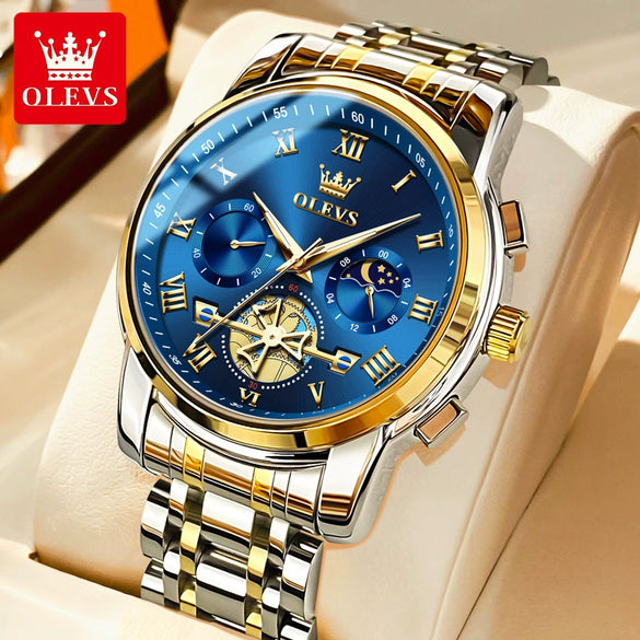 Multifunctional Waterproof Luminous Quartz Men's Watch With Round Dial Steel Strap And Stainless Steel Case Fashion Style