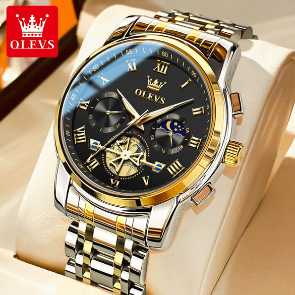 Multifunctional Waterproof Luminous Quartz Men's Watch With Round Dial Steel Strap And Stainless Steel Case Fashion Style