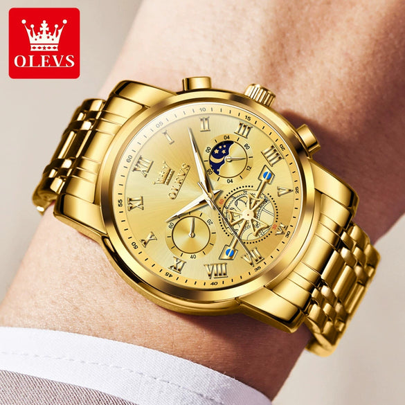 Multifunctional Waterproof Luminous Quartz Men's Watch With Round Dial Steel Strap And Stainless Steel Case Fashion Style