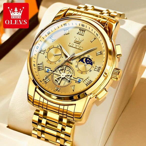 Multifunctional Waterproof Luminous Quartz Men's Watch With Round Dial Steel Strap And Stainless Steel Case Fashion Style