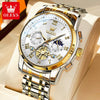 Multifunctional Waterproof Luminous Quartz Men's Watch With Round Dial Steel Strap And Stainless Steel Case Fashion Style