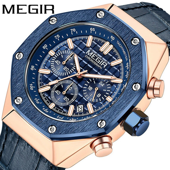 Multifunctional Waterproof Quartz Men's Watch With Rhombus Dial Leather And Solid Steel Strip Strap Alloy Case And Mineral Strengthened Mirror