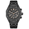 Multifunctional Waterproof Quartz Men's Watch With Rhombus Dial Leather And Solid Steel Strip Strap Alloy Case And Mineral Strengthened Mirror