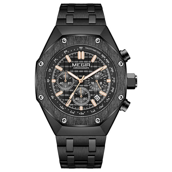Multifunctional Waterproof Quartz Men's Watch With Rhombus Dial Leather And Solid Steel Strip Strap Alloy Case And Mineral Strengthened Mirror