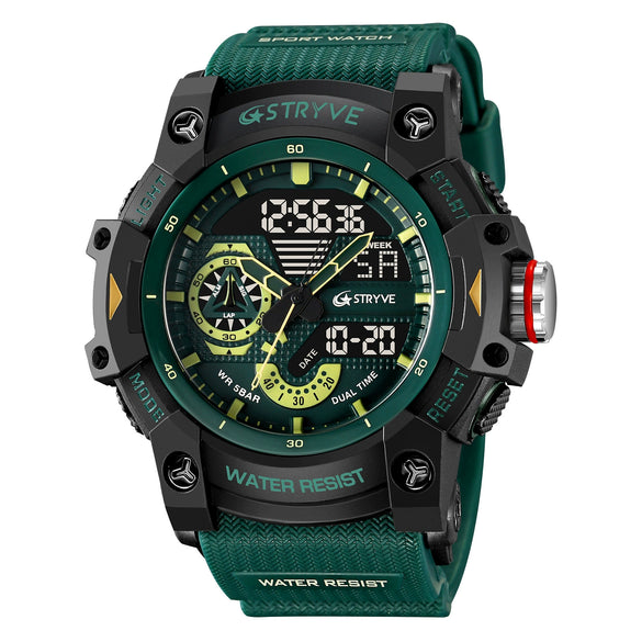 Multifunctional Waterproof Sports Watch For Men Resin Case Pu Strap Geometric Style Round Dial