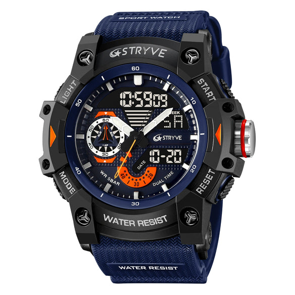 Multifunctional Waterproof Sports Watch For Men Resin Case Pu Strap Geometric Style Round Dial