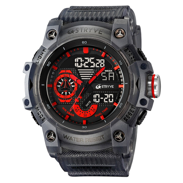 Multifunctional Waterproof Sports Watch For Men Resin Case Pu Strap Geometric Style Round Dial