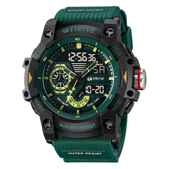 Multifunctional Waterproof Sports Watch For Men Resin Case Pu Strap Geometric Style Round Dial