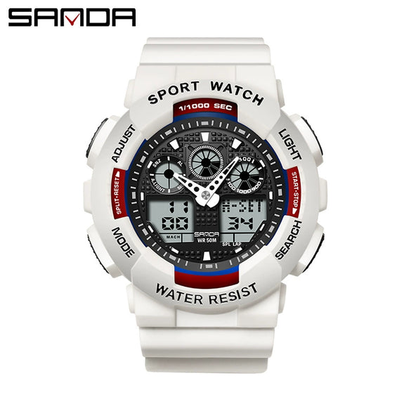Multifunctional Waterproof Sports Watch Resin Case Plastic Strap Round Dial For Students Fashion Style