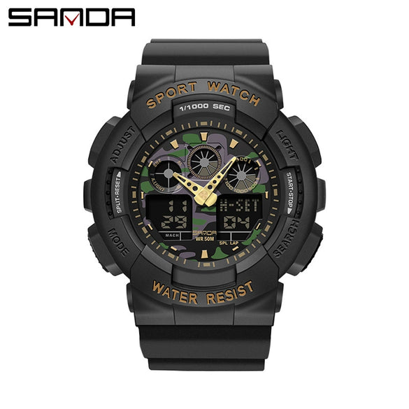 Multifunctional Waterproof Sports Watch Resin Case Plastic Strap Round Dial For Students Fashion Style