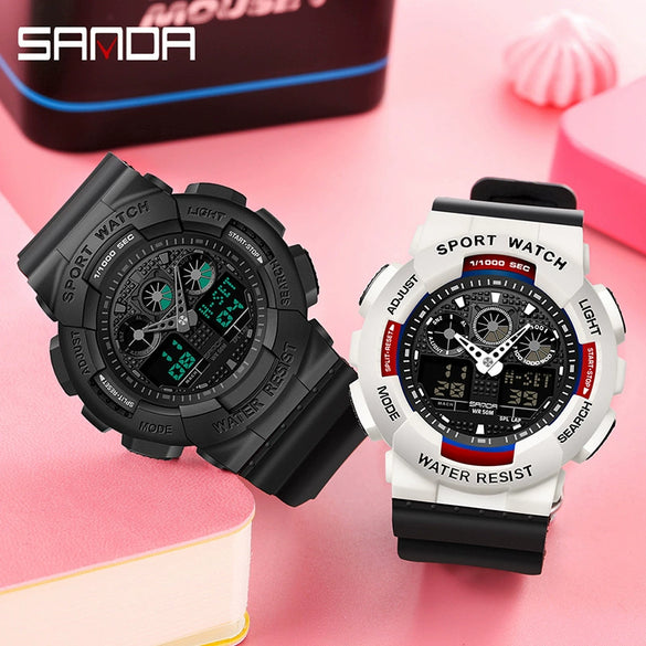Multifunctional Waterproof Sports Watch Resin Case Plastic Strap Round Dial For Students Fashion Style
