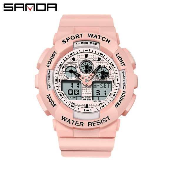 Multifunctional Waterproof Sports Watch Resin Case Plastic Strap Round Dial For Students Fashion Style