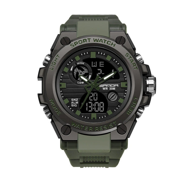 Multifunctional Waterproof Sports Watch Silicone Strap Metal Case Plastic Mirror Round Dial