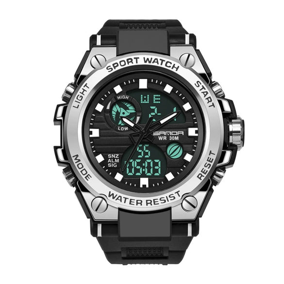 Multifunctional Waterproof Sports Watch Silicone Strap Metal Case Round Dial