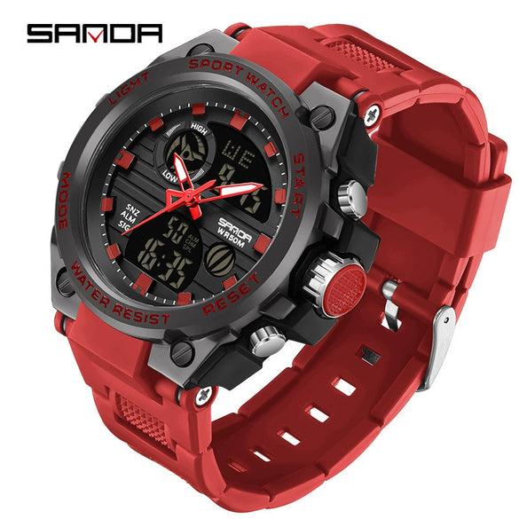 Multifunctional Waterproof Sports Watch Silicone Strap Metal Case Round Dial