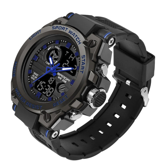 Multifunctional Waterproof Sports Watch Silicone Strap Metal Case Round Dial