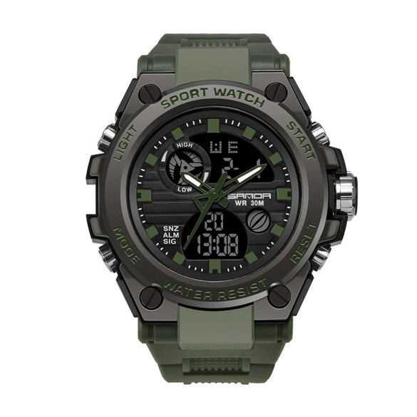 Multifunctional Waterproof Sports Watch Silicone Strap Metal Case Round Dial