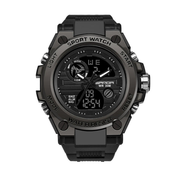 Multifunctional Waterproof Sports Watch Silicone Strap Metal Case Round Dial