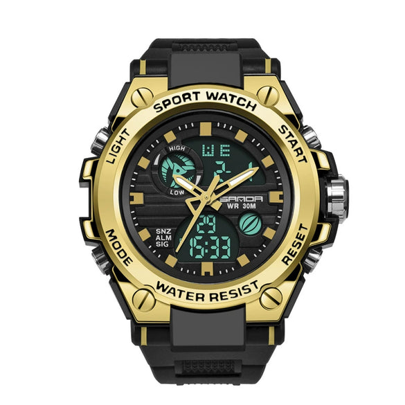 Multifunctional Waterproof Sports Watch Silicone Strap Metal Case Round Dial