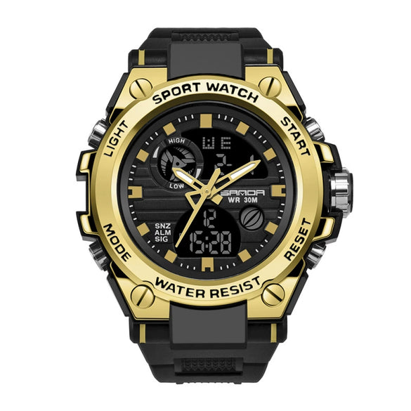 Multifunctional Waterproof Sports Watch Silicone Strap Metal Case Round Dial