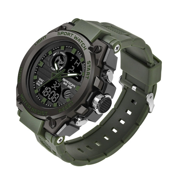 Multifunctional Waterproof Sports Watch Silicone Strap Metal Case Round Dial