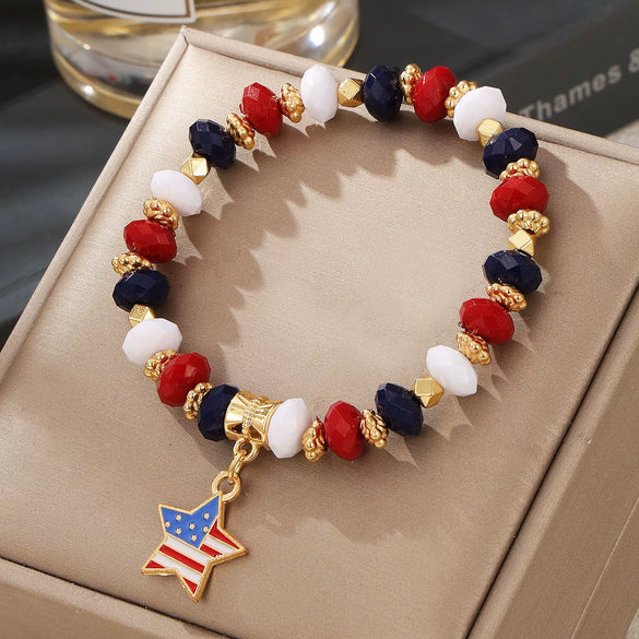 Multilayer Beaded Elastic Bracelet Mixed Material Handmade With Bow Tie Pattern And Fivepointed Star Crystal