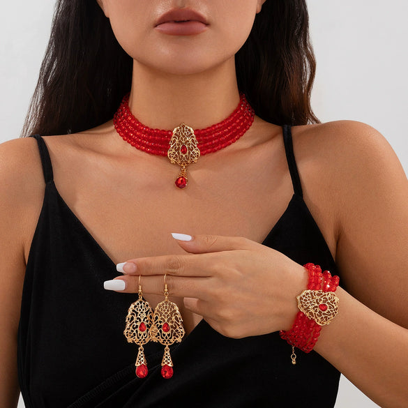 Multilayer Crystal Choker Neck Chain For Women Metal Imitation Crystal Alloy Geometric Flower Drop Shape Jewelry
