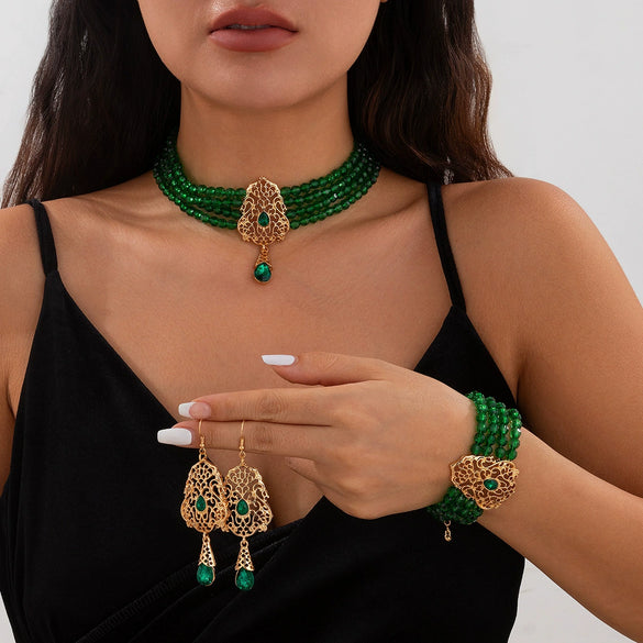 Multilayer Crystal Choker Neck Chain For Women Metal Imitation Crystal Alloy Geometric Flower Drop Shape Jewelry