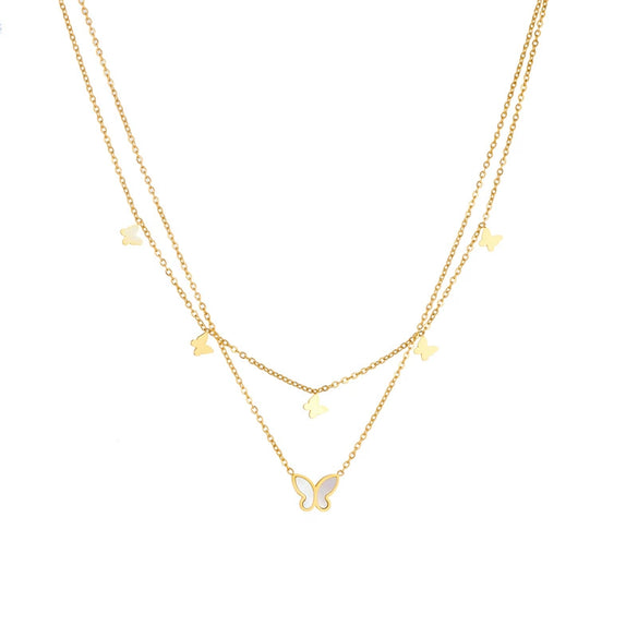Multilayer Geometric Butterfly Titanium Steel Necklace With Electroplating For Unisex Elegant Light Luxury Niche Design