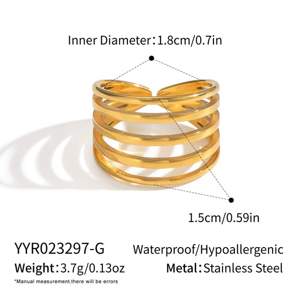 Multilayer Geometric Ring For Girls Stainless Steel With 18K Real Gold Electroplating Simple Fashion Ins Popular Hand Jewelry Accessories