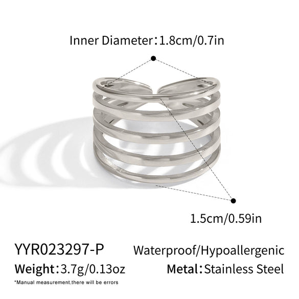 Multilayer Geometric Ring For Girls Stainless Steel With 18K Real Gold Electroplating Simple Fashion Ins Popular Hand Jewelry Accessories