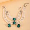 Multilayer Imitation Pearl Geometric Crystal Jewelry Set Necklace Earring Bracelet Handmade