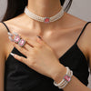 Multilayer Imitation Pearl Geometric Crystal Jewelry Set Necklace Earring Bracelet Handmade