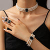 Multilayer Imitation Pearl Geometric Crystal Jewelry Set Necklace Earring Bracelet Handmade