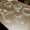 Multilayer Irregular Open Bracelet Set With Diamonds And Imitation Pearls Light Luxury Jewelry