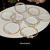 Multilayer Irregular Open Bracelet Set With Diamonds And Imitation Pearls Light Luxury Jewelry